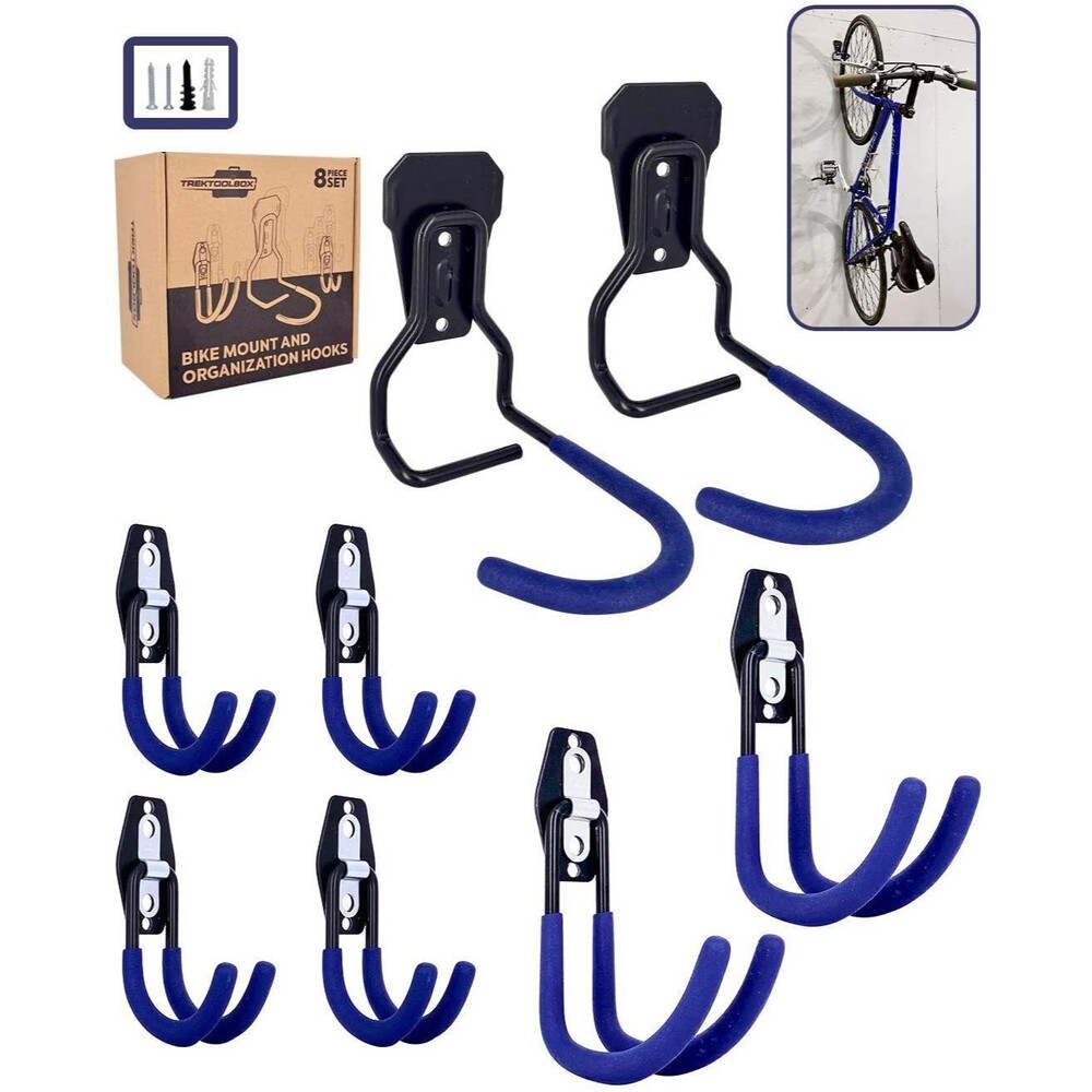 Bike Hooks & Garage Storage Hooks Set (Blue) - Versatile Bike Wall Mount Hanger